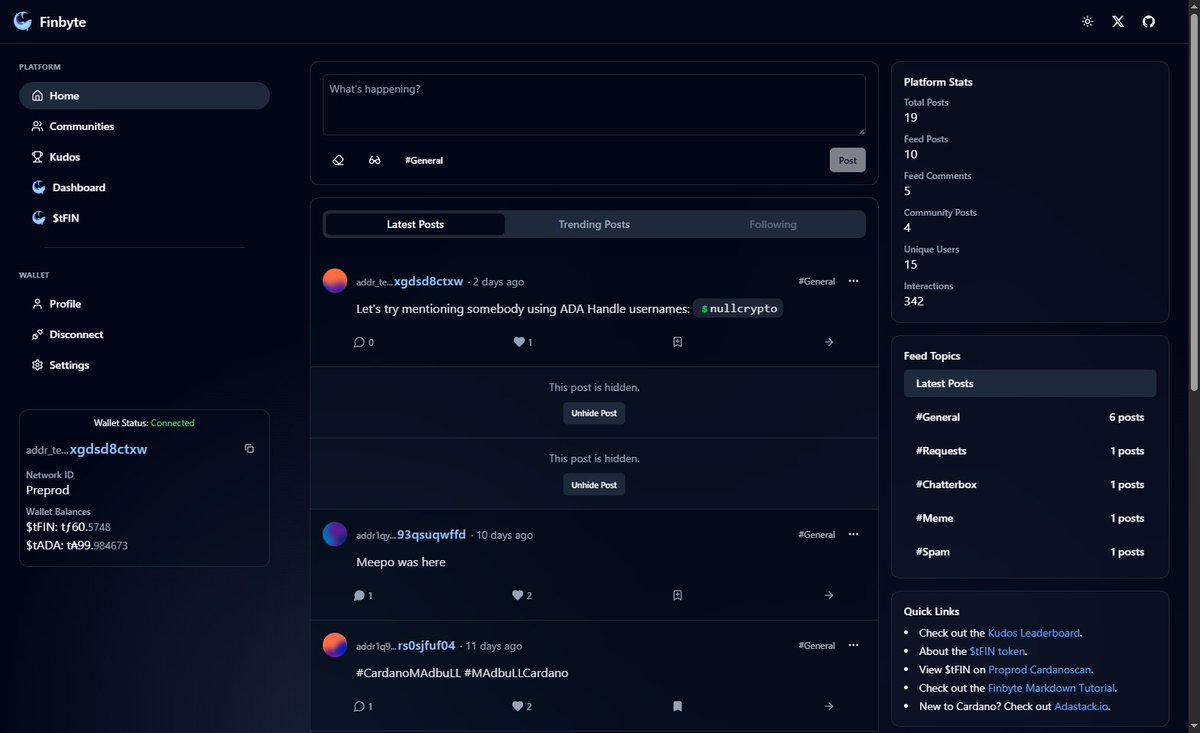 AdaFinbyte's tweet photo. It's never been so simple - Earn kudos, get rewarded with $FIN.

Ask yourself, why haven't you joined our testnet yet?

#Cardano $ADA #CardanoCommunity #Web3 https://t.co/qpWlzPx2RE
