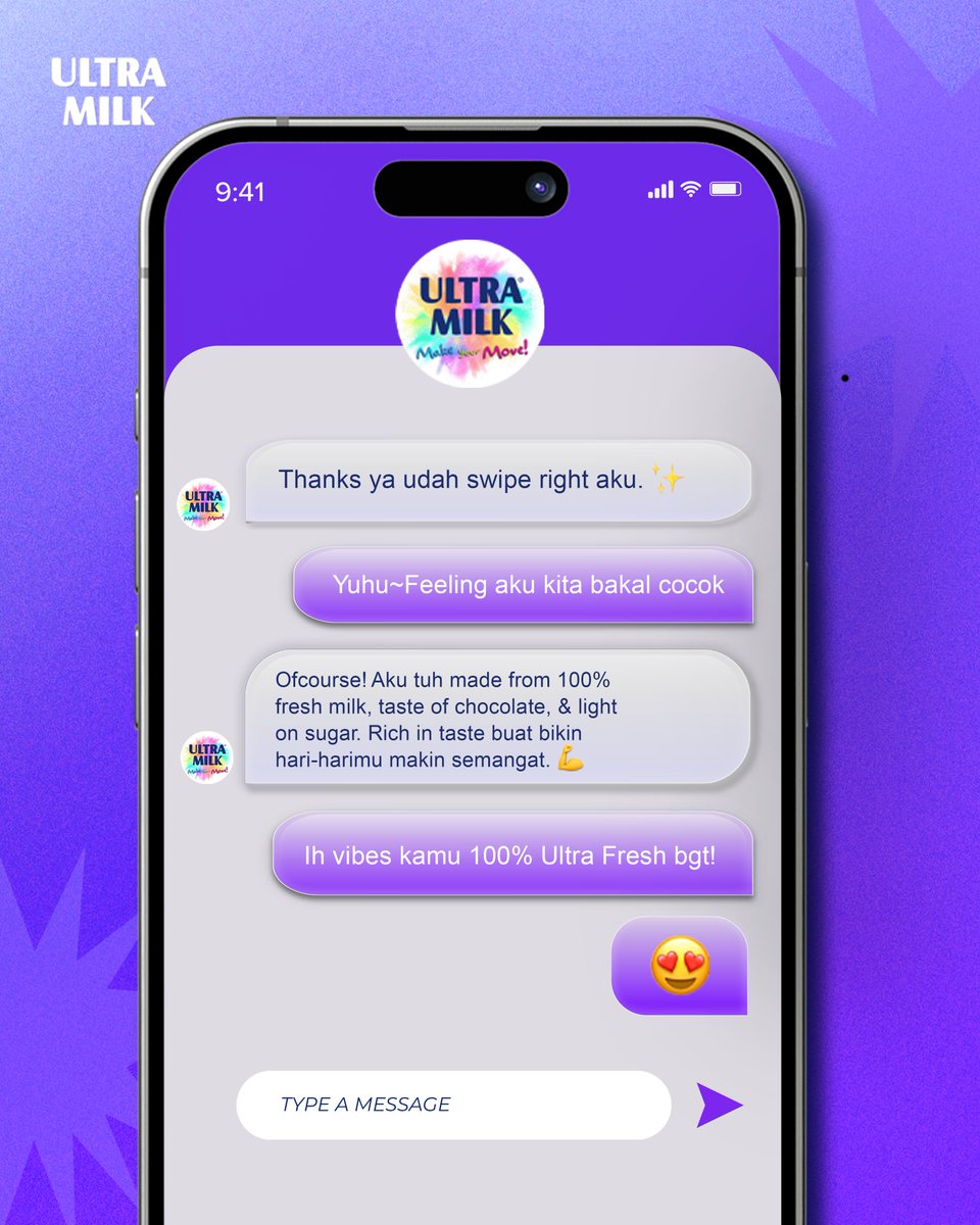 Movers, udah swipe right belum today? 😜

Yang ini gak cuma bikin deg-degan, tapi juga bikin semangat seharian! Dari 100% fresh milk, gulanya gak bikin kaget, rasa cokelatnya dapet tapi tetep kaya rasa! 

Match made in dairy heaven, 100% Ultra Fresh biar #MakeYourMove seharian!