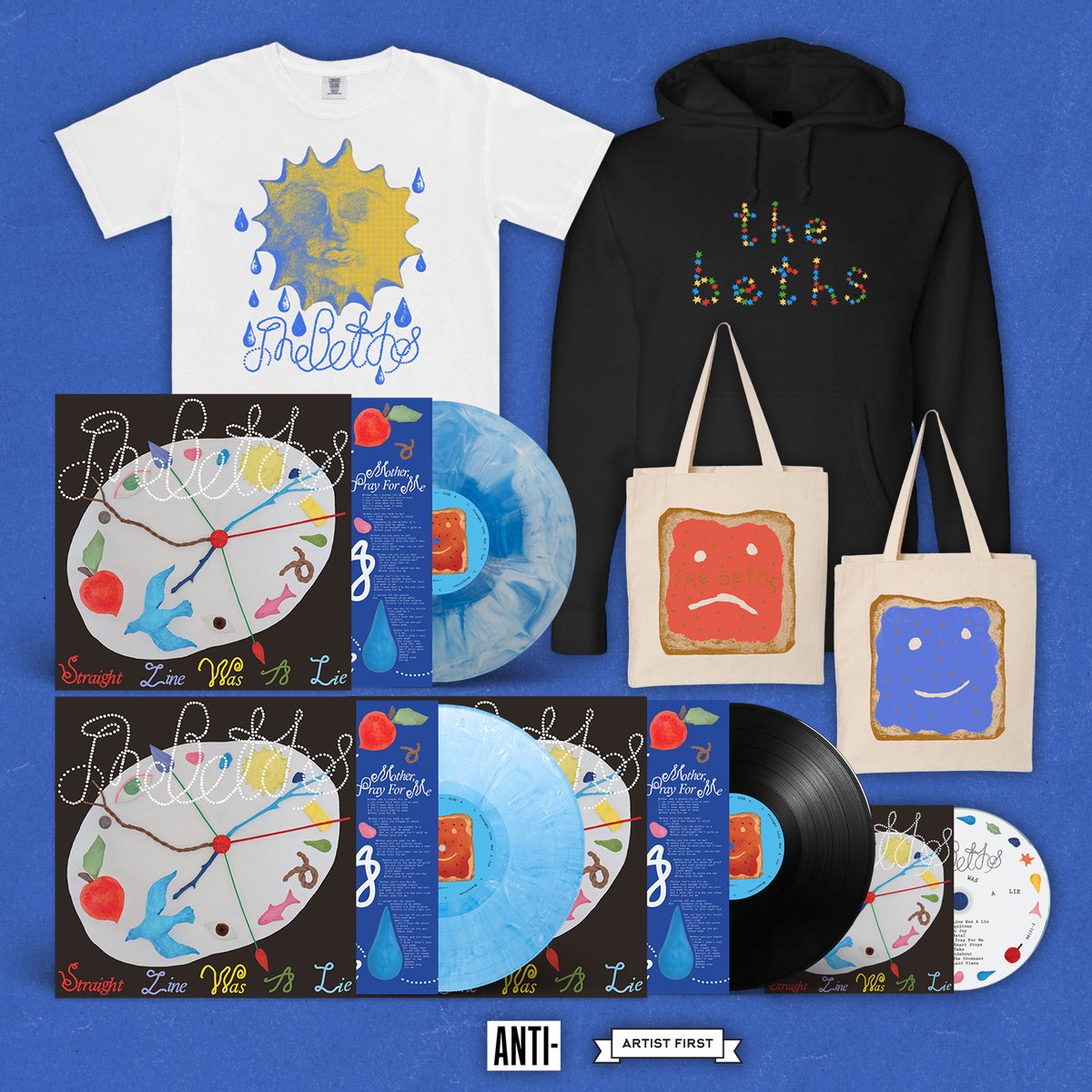 Australian pals, pre-order our new album 'Straight Line Was A Lie' (out August 29) from our new AU store. 

Get yours on CD (it's coming back) or one of three vinyl colours: Surf Blue (AU exclusive), Blue Sky or classic Black. 🦘

thebeths.ffm.to/allstores
