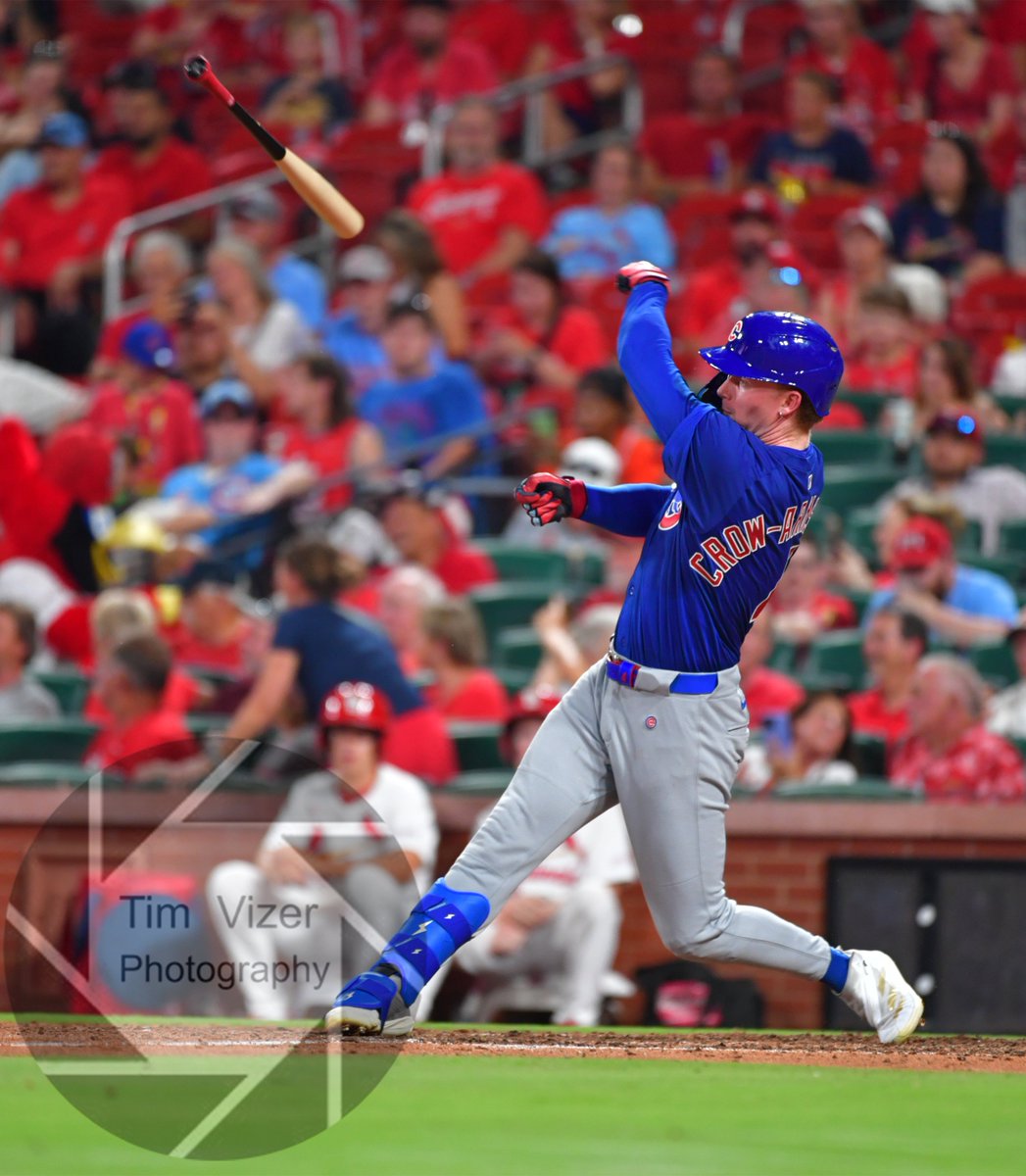 TimVizerPhoto's tweet image. Cubs outfielder Pete Crow-Armstrong loses his bat in the eighth inning in this sequence. The Cubs beat the Cards 8-0. I was covering the game for Imagn Images. timvizerphotography.com @Cubs @Cardinals @MLB #baseball