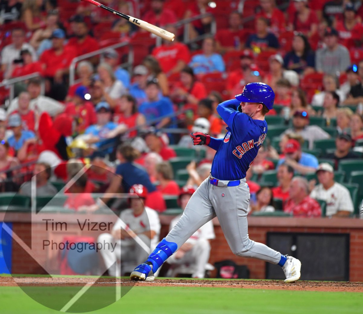 TimVizerPhoto's tweet image. Cubs outfielder Pete Crow-Armstrong loses his bat in the eighth inning in this sequence. The Cubs beat the Cards 8-0. I was covering the game for Imagn Images. timvizerphotography.com @Cubs @Cardinals @MLB #baseball
