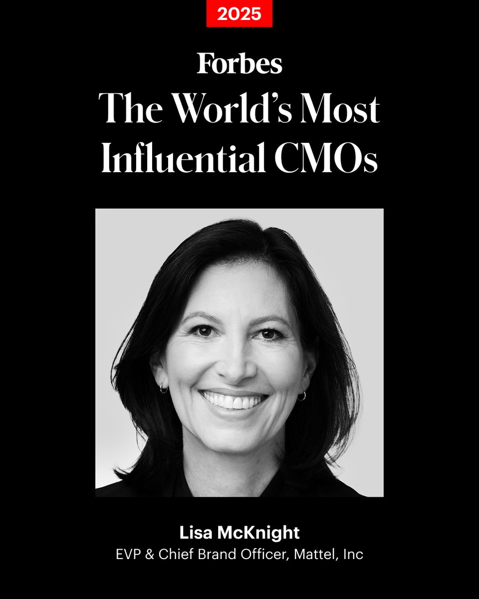 Forbes's tweet photo. McKnight is steering Mattel’s transformation from toymaker to IP-powered cultural force, redefining how legacy brands thrive. https://t.co/1BeSNqBy7P (Photo: Mattel, Inc.) #ForbesCMO https://t.co/GjibliPxKg