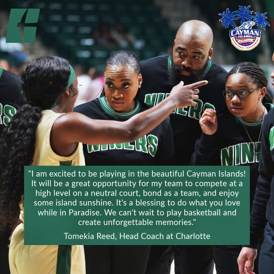 Cayman Islands Classic (@caymanclassic) on Twitter photo We’re thrilled to welcome <a href="/CoachTReed/">Coach Tomekia Reed</a> and <a href="/CharlotteWBB/">Charlotte Women's Basketball</a> to the Cayman Islands Classic on Nov. 28-29! 🌴🏀Get ready for exciting competition🏀🔥Coach Reed shares her thoughts on what it means to compete in the Cayman Islands — check it out 👇🏼#GoldStandard #CaymanIslandsClassic We’re thrilled to welcome <a href="/CoachTReed/">Coach Tomekia Reed</a> and <a href="/CharlotteWBB/">Charlotte Women's Basketball</a> to the Cayman Islands Classic on Nov. 28-29! 🌴🏀Get ready for exciting competition🏀🔥Coach Reed shares her thoughts on what it means to compete in the Cayman Islands — check it out 👇🏼#GoldStandard #CaymanIslandsClassic