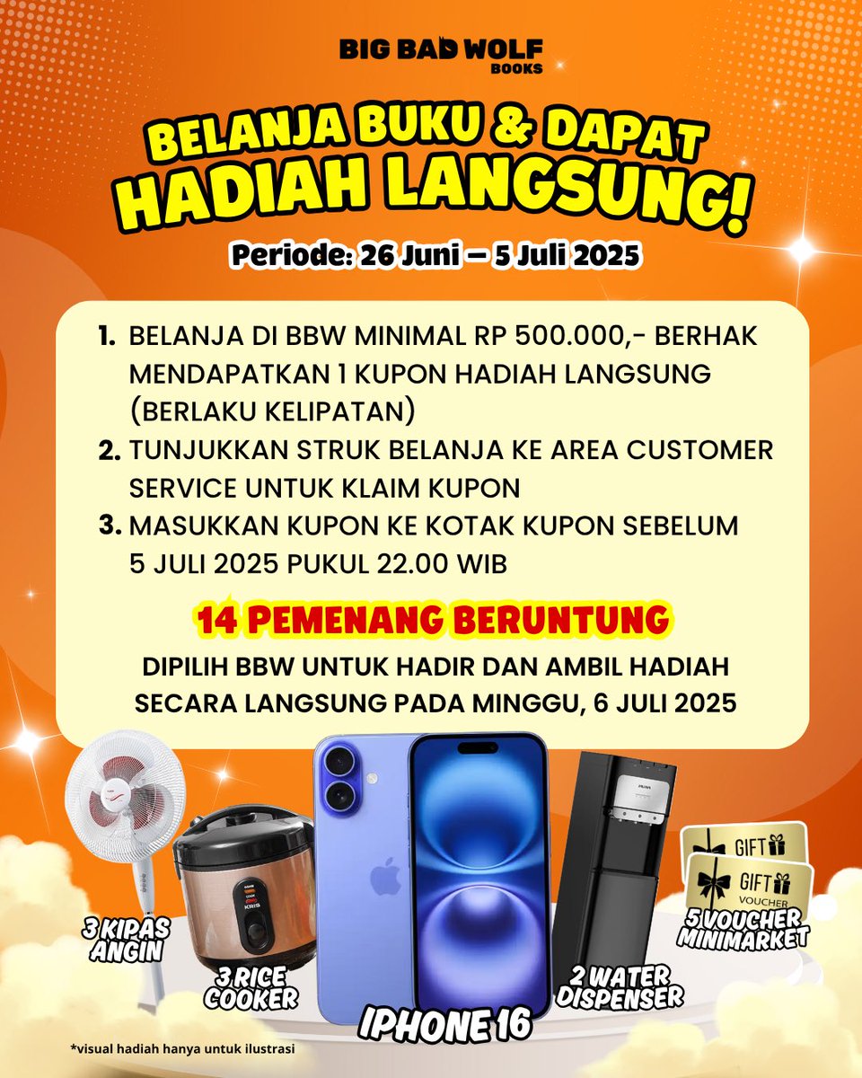 bbwbooks_id's tweet photo. Dari Exclusive BBW Merchandise, Voucher BBW, berbagai perlengkapan rumah tangga, sampai iPhone 16… bisa kamu bawa pulang! 😱

Pastikan kamu mengikuti semua ketentuan yang ada dan jangan lupa ajak orang-orang di sekelilingmu biar makin seru 🏃💨 https://t.co/5cBcTuwuvQ