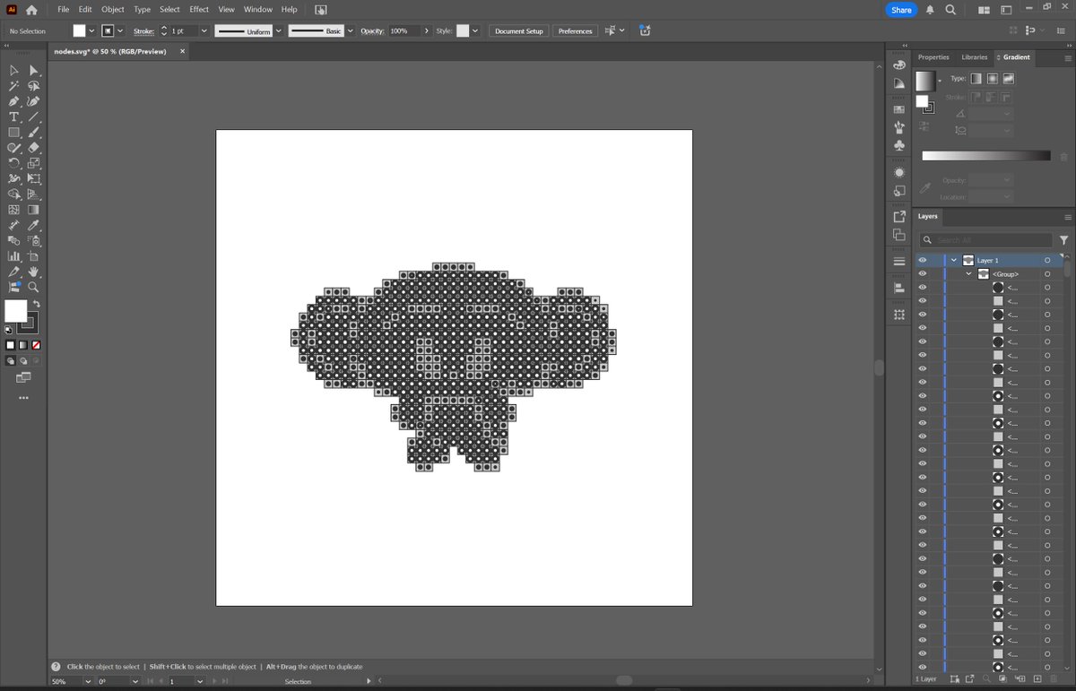 p5.js-svg 라이브러리를 사용하면 svg 파일로 저장이 가능해서 여기저기 쓸 수 있다😁 레이어는 좀 끔찍하긴한데
github.com/zenozeng/p5.js…