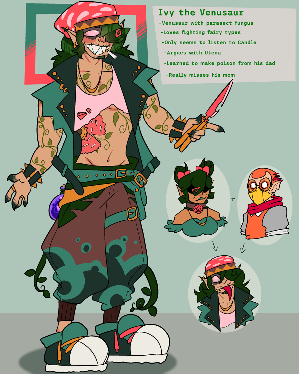 Inkster_Rabbit's tweet photo. Here is Ivy! he's my oldest pokemon oc and he is a venusaur infected with the parasect mushroom making him just a little bit crazy https://t.co/QfB8Wn0r3a