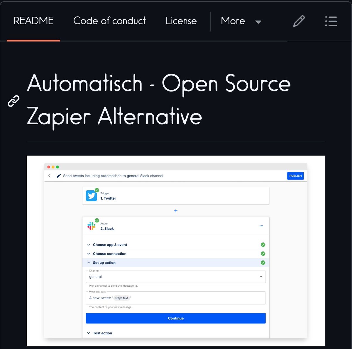 An open-source alternative to Zapier, allowing users to build workflow automation without external services.