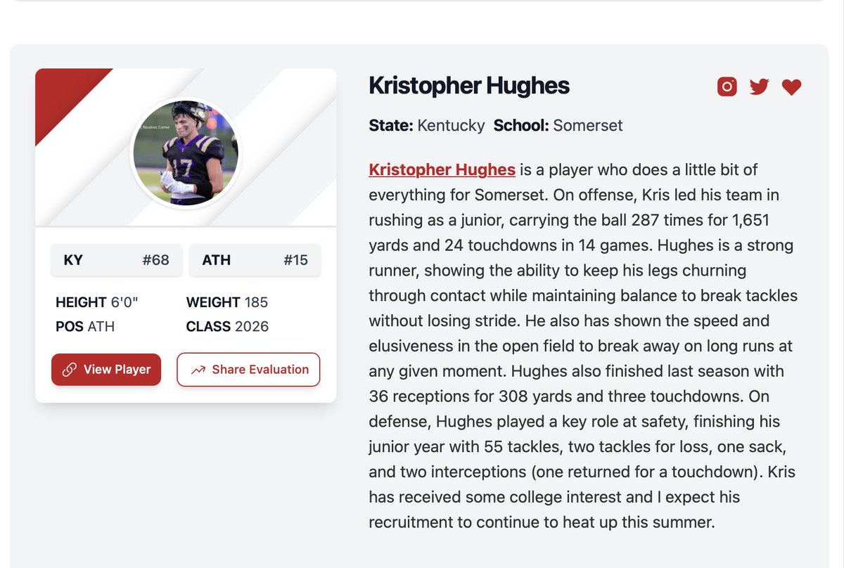 kris hughes (@krishughes2026) on Twitter photo Blessed to be recognized by <a href="/PrepRedzoneKY/">Prep Redzone Kentucky</a> <a href="/LippertScouting/">Ryan Lippert</a> <a href="/drew_toennies/">Drew Toennies</a> for Eastern Ky 26s to Watch <a href="/BJNFBALL/">Briar Jumper Football</a> <a href="/12thSports/">12th Region Sports Network</a> <a href="/KYSportszone/">Kentucky Sportszone</a> <a href="/KYHighFootball/">KY HIGH FOOTBALL ๐</a> <a href="/KYEXPOSURE/">KY EXPOSURE</a> <a href="/KPGfootball/">Kentucky Prep Gridiron</a> <a href="/QuadrupleCov859/">Quadruple Coverage</a> <a href="/coachburke89/">Robert Burke</a> Blessed to be recognized by <a href="/PrepRedzoneKY/">Prep Redzone Kentucky</a> <a href="/LippertScouting/">Ryan Lippert</a> <a href="/drew_toennies/">Drew Toennies</a> for Eastern Ky 26s to Watch <a href="/BJNFBALL/">Briar Jumper Football</a> <a href="/12thSports/">12th Region Sports Network</a> <a href="/KYSportszone/">Kentucky Sportszone</a> <a href="/KYHighFootball/">KY HIGH FOOTBALL ๐</a> <a href="/KYEXPOSURE/">KY EXPOSURE</a> <a href="/KPGfootball/">Kentucky Prep Gridiron</a> <a href="/QuadrupleCov859/">Quadruple Coverage</a> <a href="/coachburke89/">Robert Burke</a>