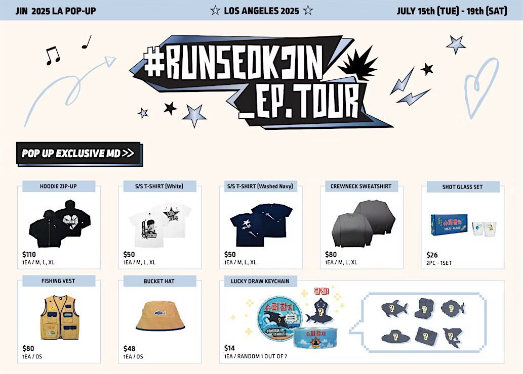 BTS ジン Fishing Vest ロサンゼルス US ポップアップ 限定 Jin Run Seokjin LA Pop Up Fishing Vest