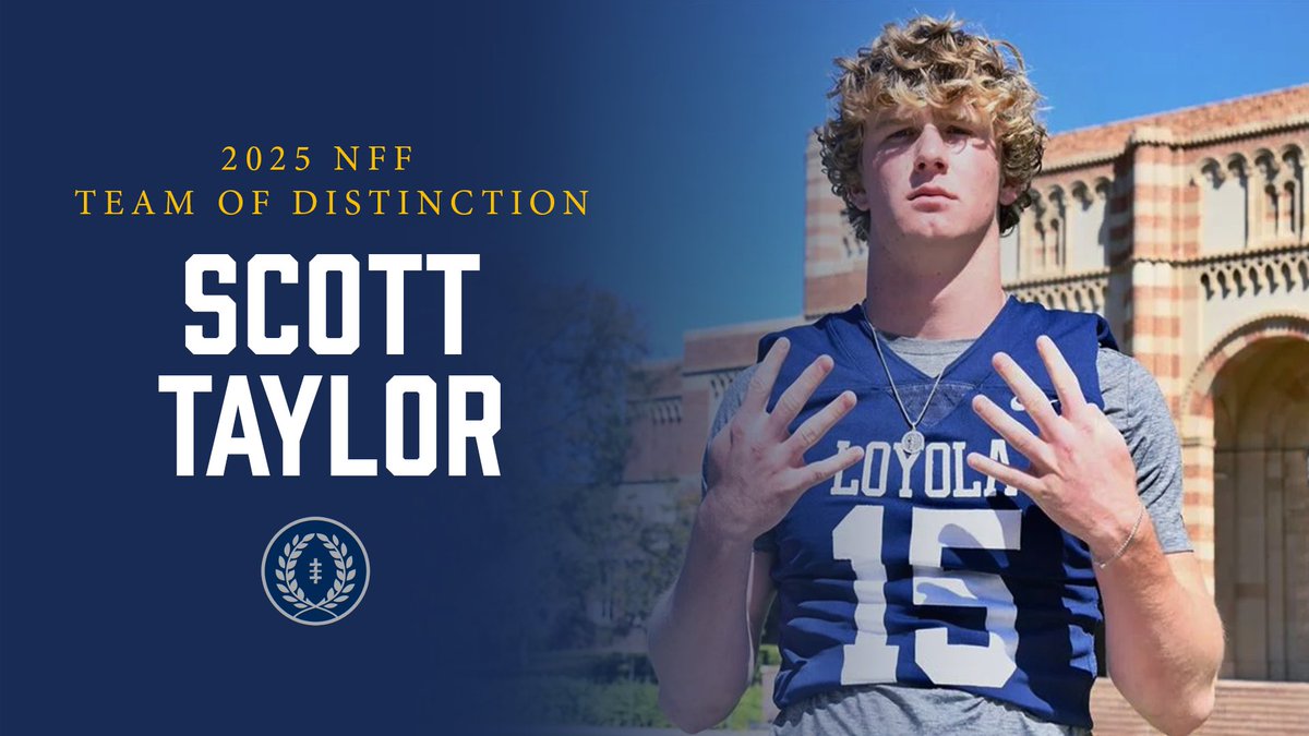 National Football Foundation (@nffnetwork) on Twitter photo Congrats <a href="/ScottTaylor2025/">Scott Taylor</a> of <a href="/LoyolaAthletics/">Loyola High Athletics</a> (Los Angeles, CA) — selected for the 2025 NFF Team of Distinction!
With a 3.77 GPA & strong academic performance, Scott was a team captain, League MVP, First Team All-State & All-Mission League LB!
More Info 👇 Congrats <a href="/ScottTaylor2025/">Scott Taylor</a> of <a href="/LoyolaAthletics/">Loyola High Athletics</a> (Los Angeles, CA) — selected for the 2025 NFF Team of Distinction!
With a 3.77 GPA & strong academic performance, Scott was a team captain, League MVP, First Team All-State & All-Mission League LB!
More Info 👇