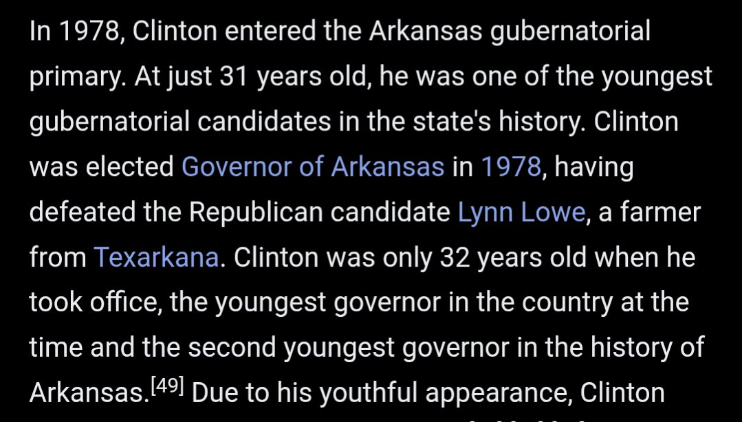 Bill Clinton was elected governor of Arkansas at 31 btw