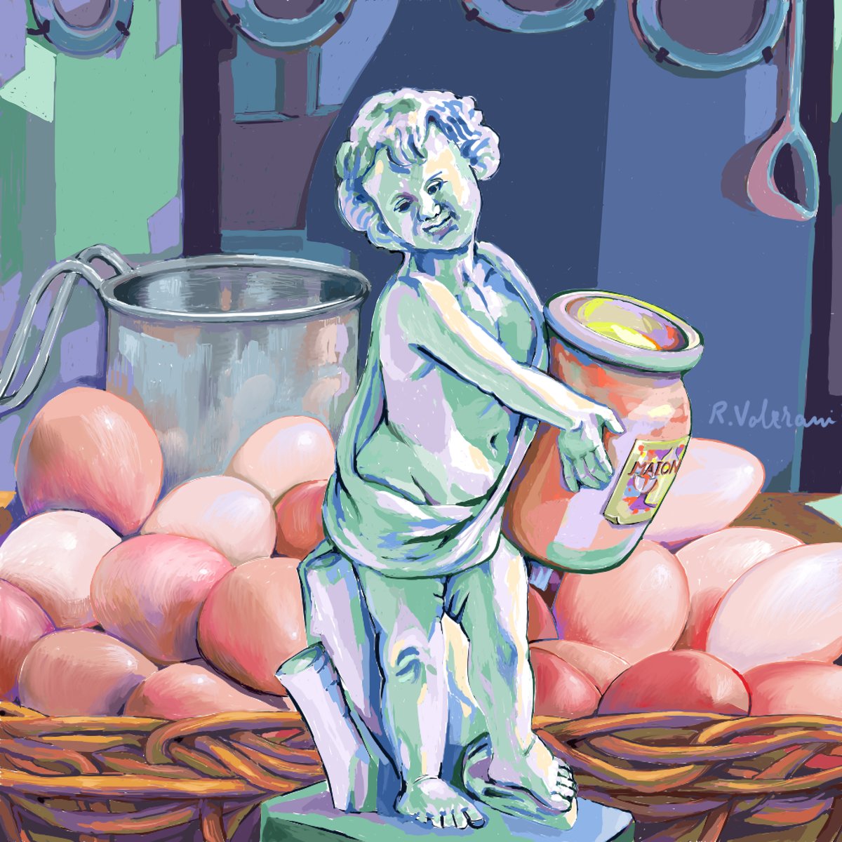 Putto surrounded by eggs