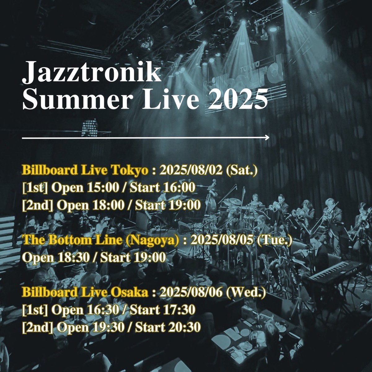 本日よりJazztronikの夏ライブ（東京、名古屋，大阪）のチケット販売がスタートしました！ラテン、ブラジリアン全開なライブになります🌺🌴🌊☀️
みなさんぜひ来てください‼️

8/2 Billboard Live Tokyo
8/5 Bottom Line Nagoya
8/6 Billboard Live Osska