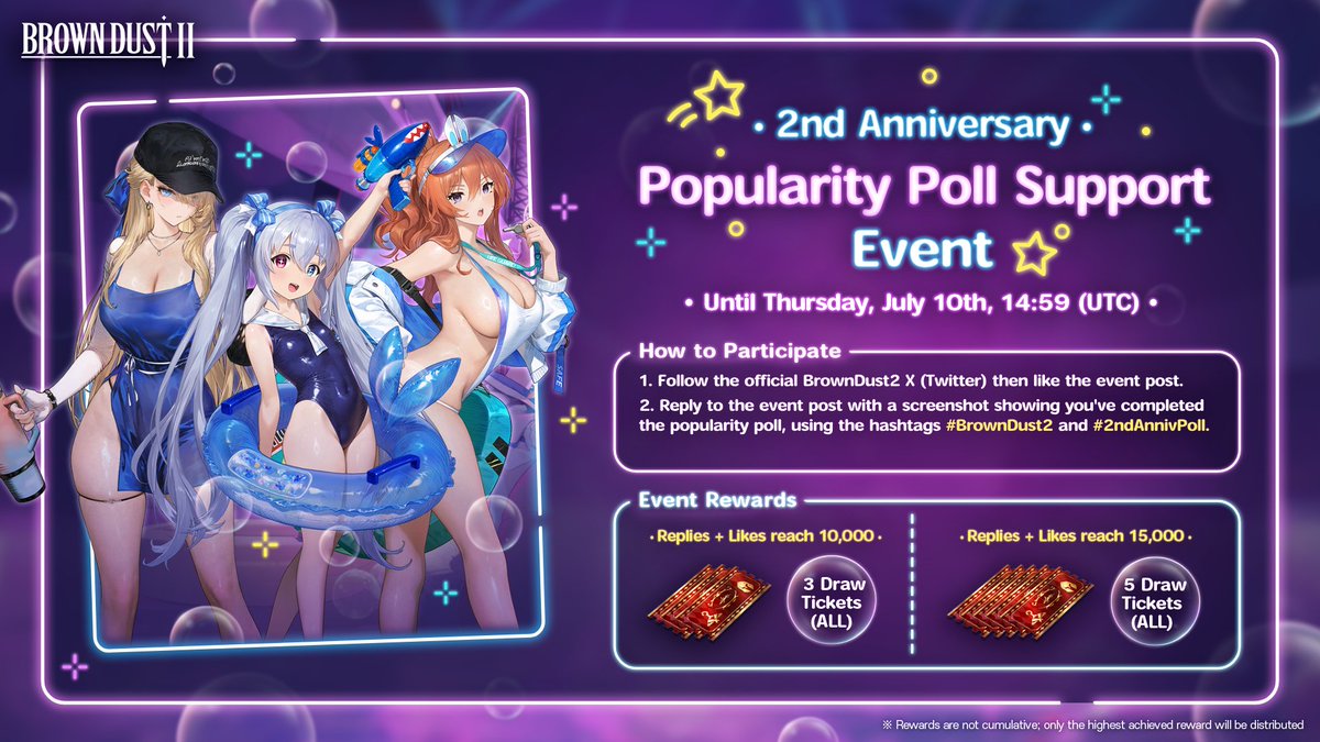 BROWNDUST2_EN's tweet image. 🏆 2nd Anniversary Popularity Poll Support Event 🏆

🗳️ Celebrate our 2nd anniversary with the return of the Popularity Poll!
👑 The No.1 character will get a special costume, distributed for free in our 2.5th anniversary! Don’t miss out—get voting!

👉 Vote here:…