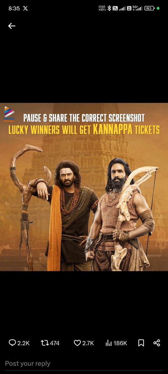 rchandra03's tweet photo. #TFNTicketContest  #TeluguFilmNagar 
#kannappa 
@kannappamovie 
@iVishnuManchu https://t.co/G5HJJhkXoI