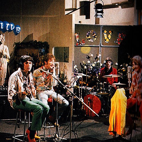 BeatlesPraise's tweet image. On This Day, June 25, 1967: Our World, the first-ever worldwide satellite television link-up, is beamed live to a global audience of half a billion people. The Beatles are chosen to represent Great Britain. With the tape rolling at EMI studios, accompanied by friends, flowers,…