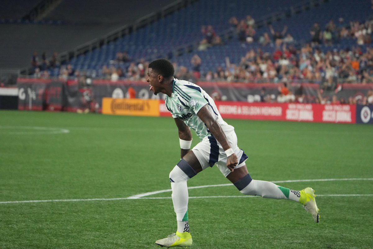 CalebPongratz10's tweet photo. Brayan Ceballos on his shinguard to the camera celebration after scoring his first MLS career goal:

“That celebration was for my family. Unfortunately, they're not here yet because of VISA things. So, I dedicated the goal to my wife and my daughter. They haven't been here with me since I got here. So I dedicated it to them.”

#NERevs | #MLS