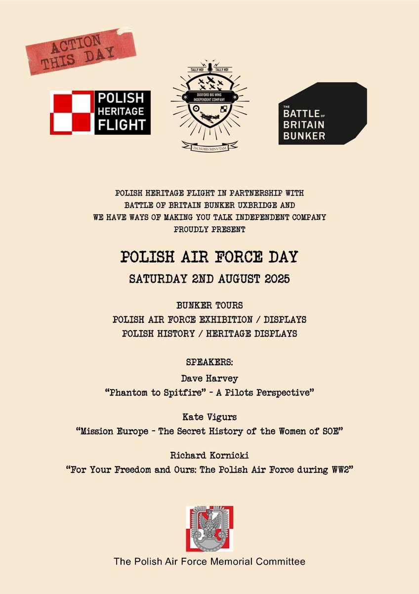 Polish Heritage Flight (@flightpolish) on Twitter photo 🇵🇱POLISH AIR FORCE DAY 2nd AUGUST🇵🇱
With a superb line up of Speakers including Kate Vigurs, Richard Kornicki and our own Dave Harvey as well as Exhibitors & Bunker Tours, tickets are available now from:
battleofbritainbunker.co.uk
<a href="/historical_kate/">Dr Kate Vigurs FRhistS</a>
<a href="/WHW_CambridgeIC/">WHW Cambridge IC (also on Bluesky)</a> 🇵🇱POLISH AIR FORCE DAY 2nd AUGUST🇵🇱
With a superb line up of Speakers including Kate Vigurs, Richard Kornicki and our own Dave Harvey as well as Exhibitors & Bunker Tours, tickets are available now from:
battleofbritainbunker.co.uk
<a href="/historical_kate/">Dr Kate Vigurs FRhistS</a>
<a href="/WHW_CambridgeIC/">WHW Cambridge IC (also on Bluesky)</a>