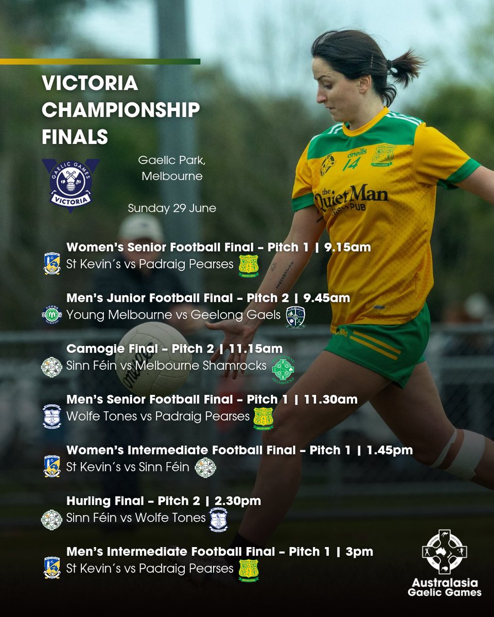 Australasia Gaelic Games (@gfhaaustralasia) on Twitter photo All roads lead to Gaelic Park this weekend for the 2025 <a href="/GaelicGamesVic/">Gaelic Games Victoria</a> championship finals.
Best of luck to everyone involved across the seven finals. 🏆
📸 An Astráil All roads lead to Gaelic Park this weekend for the 2025 <a href="/GaelicGamesVic/">Gaelic Games Victoria</a> championship finals.
Best of luck to everyone involved across the seven finals. 🏆
📸 An Astráil