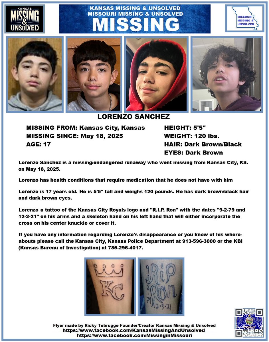 KS Missing&Unsolved - Ricky Tebrugge - FDR/CREATOR (@kansasmissing) on Twitter photo #UPDATE!!! #MISSINGPERSON #MISSING PLEASE SHARE/PRINT/POST!!! LORENZO SANCHEZ (KANSAS CITY, KANSAS)!!!
***NEW PHOTO ADDED!!!***
<a href="/AnnetteLawless/">Annette Lawless π»</a> #KansasMissing #MissingInKS #MissingInKansas #KansasCity #UPDATE!!! #MISSINGPERSON #MISSING PLEASE SHARE/PRINT/POST!!! LORENZO SANCHEZ (KANSAS CITY, KANSAS)!!!
***NEW PHOTO ADDED!!!***
<a href="/AnnetteLawless/">Annette Lawless π»</a> #KansasMissing #MissingInKS #MissingInKansas #KansasCity