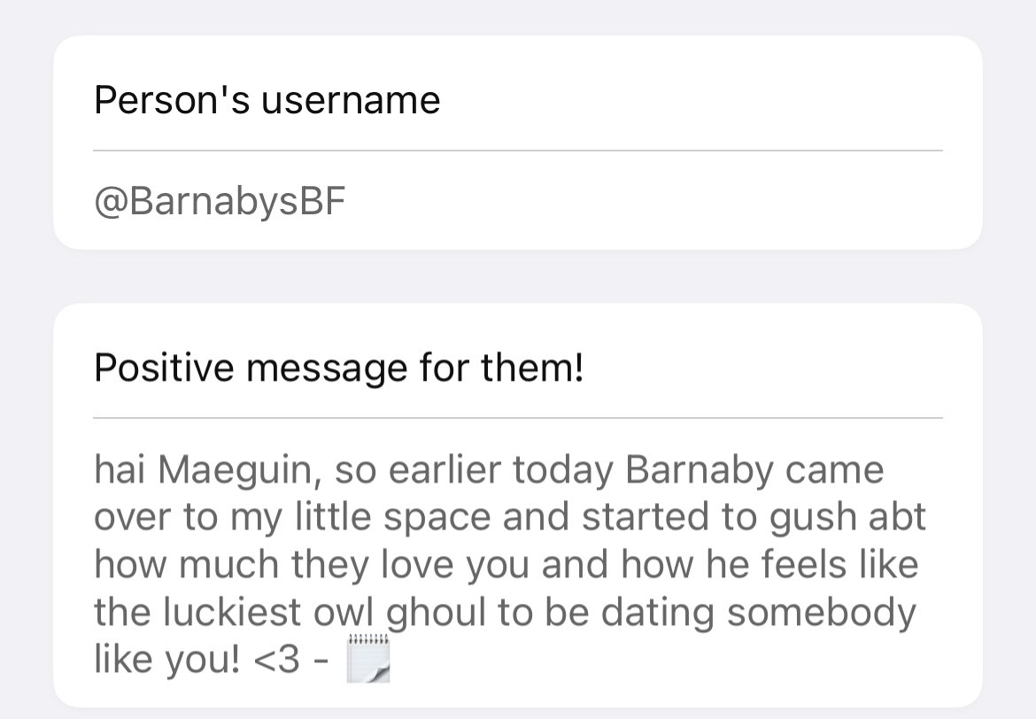 <a href="/BarnabysBF/">Mae! 🩵 || Barnaby's Boyfriend!</a> positive message ^.^