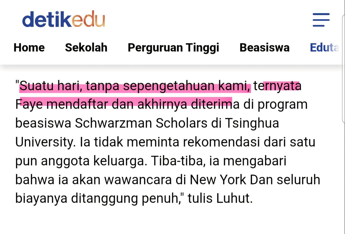 sarah_pndjtn's tweet photo. Beasiswa "diam - diam" itu maksudnya saat mendaftar tidak bilang ke orang tua dan setelah diterima baru info keluarga.

Punya kuota utk baca berita ngga lo, @DS_yantie?

Faye bukan pakai beasiswa LPDP yg biayai APBN, tapi beasiswa Schwarzman Scholars dari asing.

Baca blok, @DS_yantie!