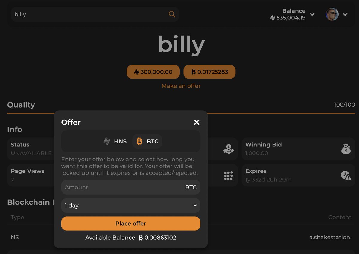 Shake_Station's tweet photo. You asked. We heard you. 🤝

Bitcoin is live on ShakeStation!

Buy, sell, and make offers on TLDs in BTC now!

Check it out! Go to the domain page to see its $HNS and $BTC sale prices. Buy now or make an offer in either HNS or BTC.

BTC deposits open now! No withdrawal limits! 👀 https://t.co/D0kLu8SY0j