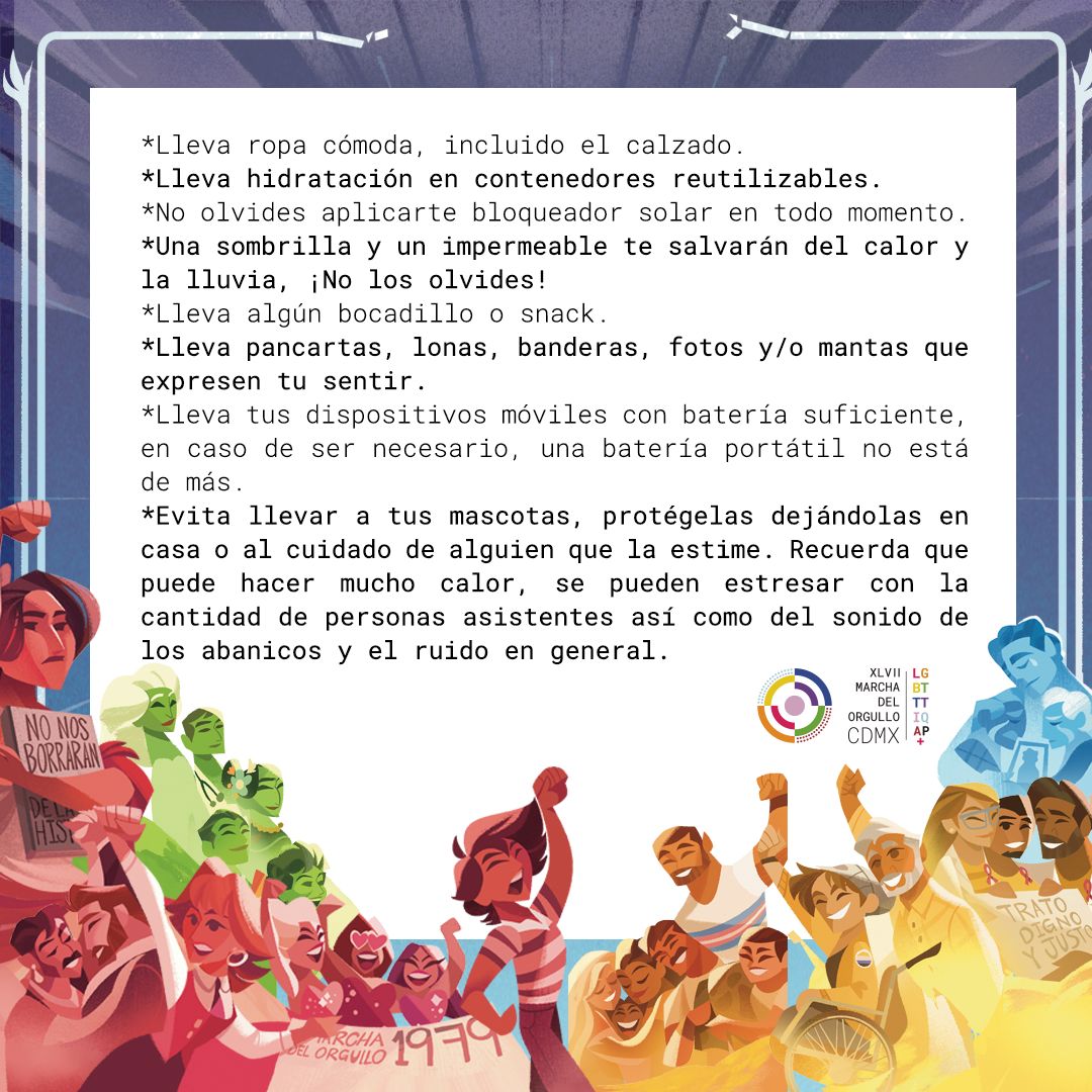 MarchaLGBTCDMX's tweet image. 💜 ¡Cuídate y cuidémonos entre todes!
La marcha es resistencia, memoria y amor colectivo.
🌞 Hidratate
🧴 Usa bloqueador
🤝 Apoya a quien lo necesite
¡Porque el orgullo también se cuida! 🏳️🌈🏳️⚧️
#Orgullo2025 #DiversidadSinFronteras #JusticiaResistenciaYUnidad