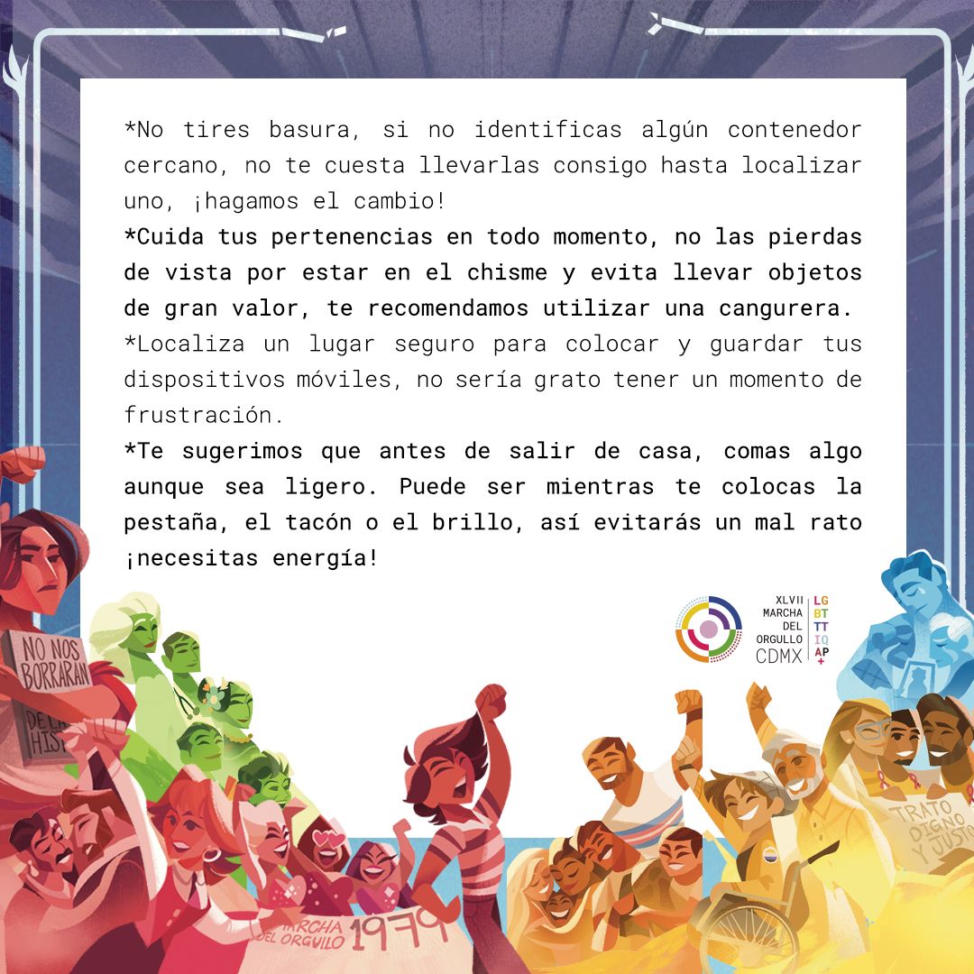 MarchaLGBTCDMX's tweet image. 💜 ¡Cuídate y cuidémonos entre todes!
La marcha es resistencia, memoria y amor colectivo.
🌞 Hidratate
🧴 Usa bloqueador
🤝 Apoya a quien lo necesite
¡Porque el orgullo también se cuida! 🏳️🌈🏳️⚧️
#Orgullo2025 #DiversidadSinFronteras #JusticiaResistenciaYUnidad