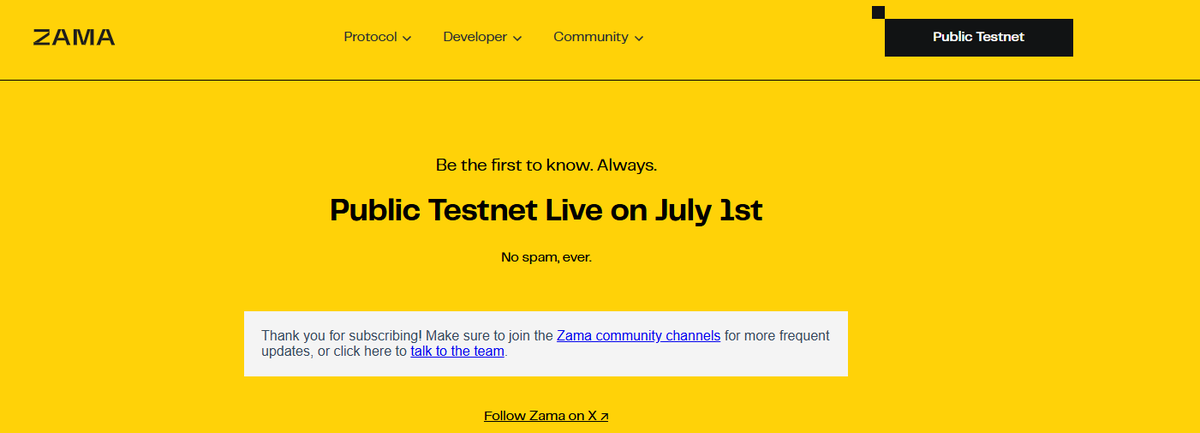 CryptoPratik's tweet photo. ZAMA @zama testnet waitlist 

Raised: $130M  

Go to https://t.co/UQpCtDtjON

Input email &amp; submit 

Testnet Live On 1st July https://t.co/4nN3H5ON4u