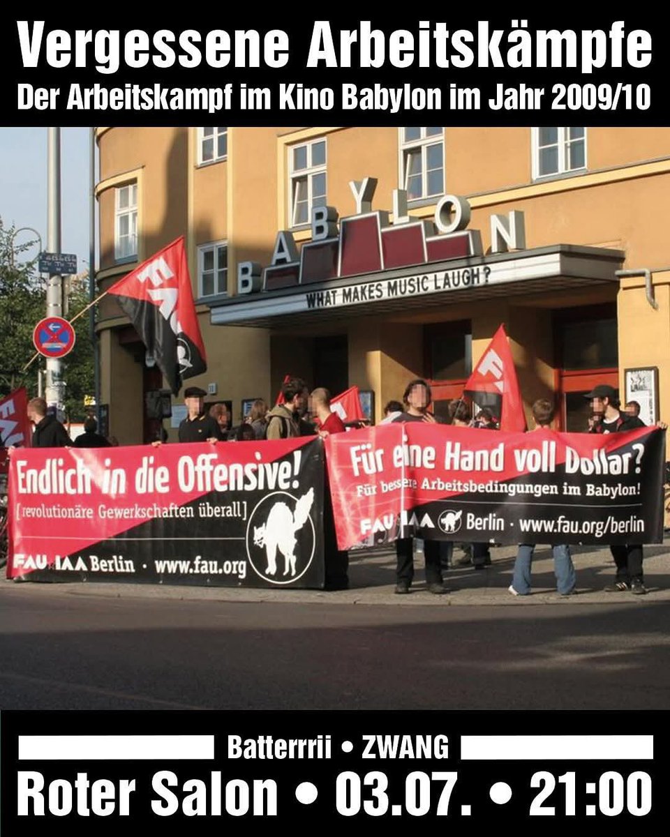 I’ll be speaking 03.07. at Volksbühne Roter Salon on worker struggles in Berlin’s cinemas, hope to see you there!
berlin.fau.org/2025/06/25/rot…
