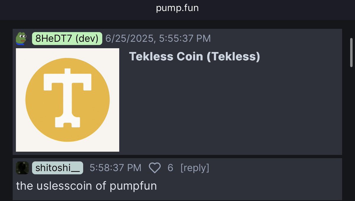 #fartcoin creator says #tekless will be the #useless of <a href="/pumpdotfun/">pump.fun</a> 

aQt8vZ1Rj1hpiuQeaK1aQgQhK7TNmiGuDiXJg6Wpump
