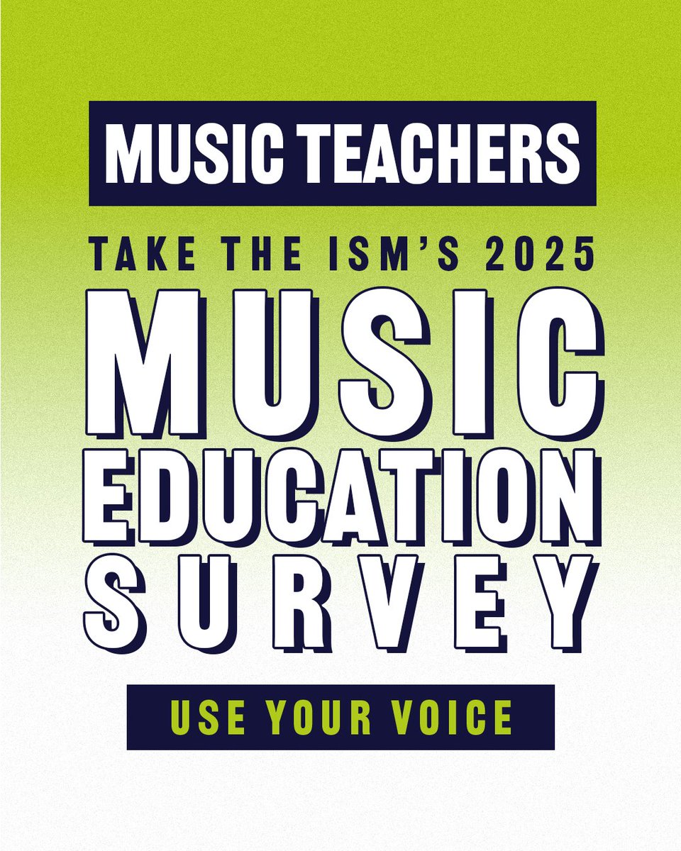 ISM_music's tweet image. MUSIC EDUCATORS 📢
We've just launched the ISM's 2025 Music Education Survey.
We're asking all music educators in England about their setting, experiences and views on the future of music education.
Take part and share with your network 👇
loom.ly/5V6wtsM