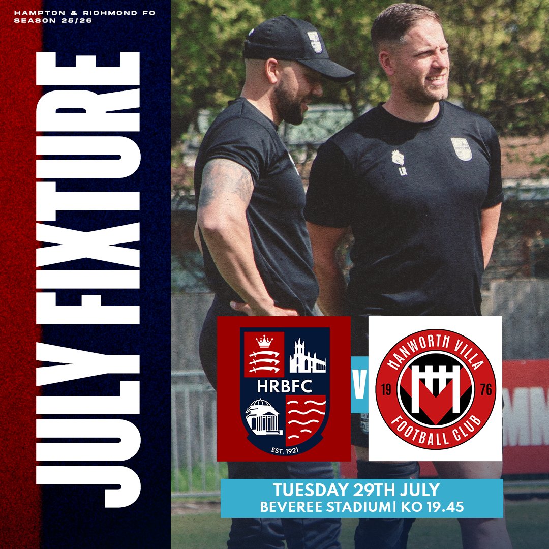 hrbfc1921's tweet photo. 📢 We've added a new pre-season fixture!
Join us at home as we welcome our good friends Hanworth Villa on Tuesday 29th July, kick-off at 19:45.
🎟️ Tickets are available to purchase now — click below.
https://t.co/q1hMSN6dCG https://t.co/UbsIcxD5Me