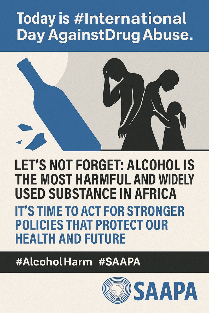 Alcohol kills more people in Africa than any other drug.

This #26June, we demand action, not excuses.

📢 Support public health over profit.

#AlcoholPolicySavesLives #InternationalDayAgainstDrugAbuse #SAAPA <a href="/mohcc/">محسن</a> <a href="/who_zi/">zee-who</a>