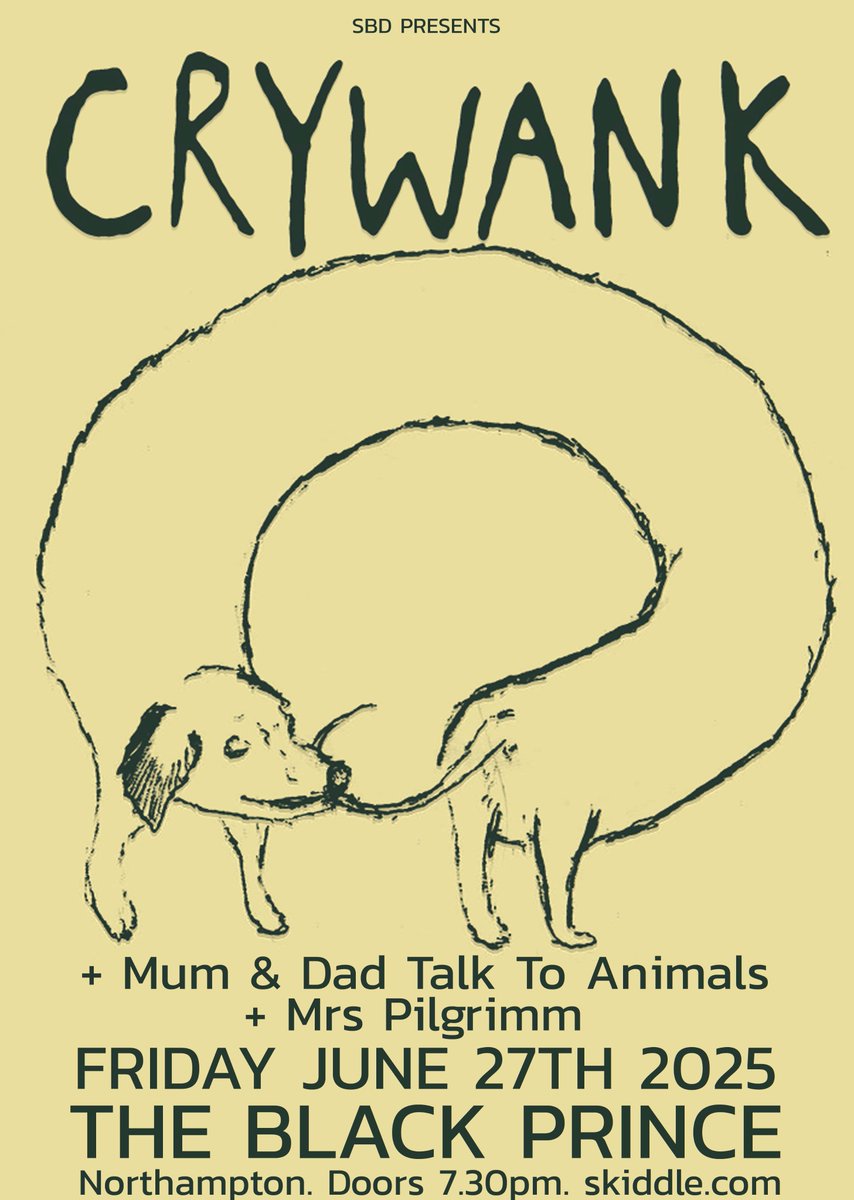 Friday night at <a href="/blackprincenn/">The Black Prince</a> with <a href="/CrywankBand/">Crywank</a> + Mum &amp; Dad Talk To Animals + Mrs Pilgrimm

In advance skiddle.com/e/40921459 or pay on the door