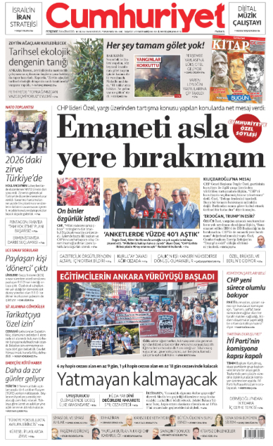 AnkaraCUMOK (@ankaracumok) on Twitter photo CUMHURİYET'te BUGÜN... 26 Haziran 2025...
"CHP lideri Özel, yargı üzerinden tartışma konusu yapılan konularda net mesaj verdi: EMANETİ ASLA YERE BIRAKMAM" <a href="/EsSertac/">Sertaç EŞ</a> söyleşisi
<a href="/cumhuriyetgzt/">Cumhuriyet</a> <a href="/AnkaraCUMOK/">AnkaraCUMOK</a>
#GüneCumhuriyetleBaşlayın
#HerGünBirEkmekBirCumhuriyet CUMHURİYET'te BUGÜN... 26 Haziran 2025...
"CHP lideri Özel, yargı üzerinden tartışma konusu yapılan konularda net mesaj verdi: EMANETİ ASLA YERE BIRAKMAM" <a href="/EsSertac/">Sertaç EŞ</a> söyleşisi
<a href="/cumhuriyetgzt/">Cumhuriyet</a> <a href="/AnkaraCUMOK/">AnkaraCUMOK</a>
#GüneCumhuriyetleBaşlayın
#HerGünBirEkmekBirCumhuriyet