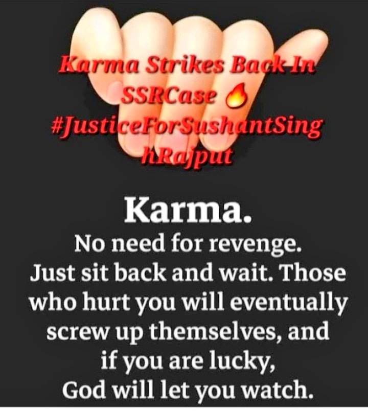 Purnima Sengupta (@purnimasengup11) on Twitter photo Karma Strikes Back In SSRCase
#JusticeForSushantSinghRajput
<a href="/PMOIndia/">PMO India</a>
<a href="/HMOIndia/">गृहमंत्री कार्यालय, HMO India</a>
<a href="/CBIHeadquarters/">Central Bureau of Investigation (India)</a>
<a href="/DoPTGoI/">DoPT</a>
<a href="/arjunrammeghwal/">Arjun Ram Meghwal</a> Karma Strikes Back In SSRCase
#JusticeForSushantSinghRajput
<a href="/PMOIndia/">PMO India</a>
<a href="/HMOIndia/">गृहमंत्री कार्यालय, HMO India</a>
<a href="/CBIHeadquarters/">Central Bureau of Investigation (India)</a>
<a href="/DoPTGoI/">DoPT</a>
<a href="/arjunrammeghwal/">Arjun Ram Meghwal</a>