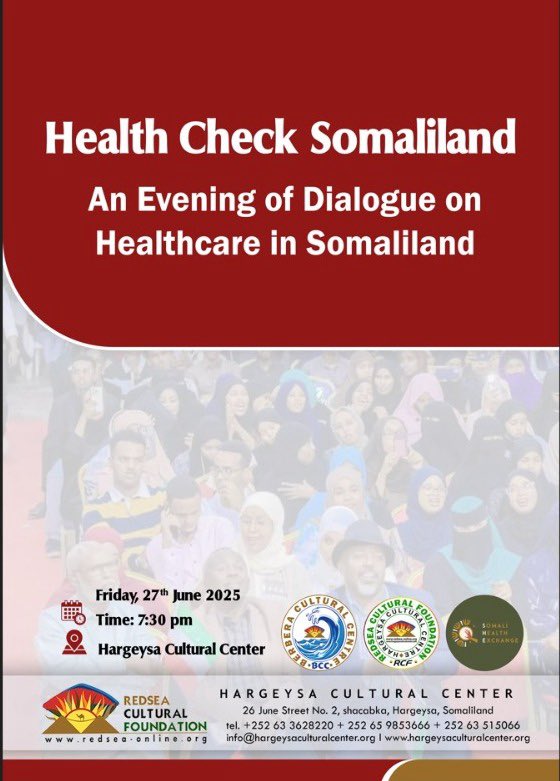 SomaliHealthExchange ( SHE) (@somhealthex) on Twitter photo Join us for our finale in #Somaliland
Health Check Somaliland.
What have we learned , what did we see! Come find out ! Lets talk
Big thanks for hosting us <a href="/JamaMusse/">Dr. Jama Musse Jama</a> <a href="/HargeysaCC/">Hargeysa Cultural Centre</a> <a href="/hibf/">Hargeysa International Book Fair</a>
Moderated by <a href="/DrDahir/">Mariam Dahir</a> ❤️ Join us for our finale in #Somaliland
Health Check Somaliland.
What have we learned , what did we see! Come find out ! Lets talk
Big thanks for hosting us <a href="/JamaMusse/">Dr. Jama Musse Jama</a> <a href="/HargeysaCC/">Hargeysa Cultural Centre</a> <a href="/hibf/">Hargeysa International Book Fair</a>
Moderated by <a href="/DrDahir/">Mariam Dahir</a> ❤️