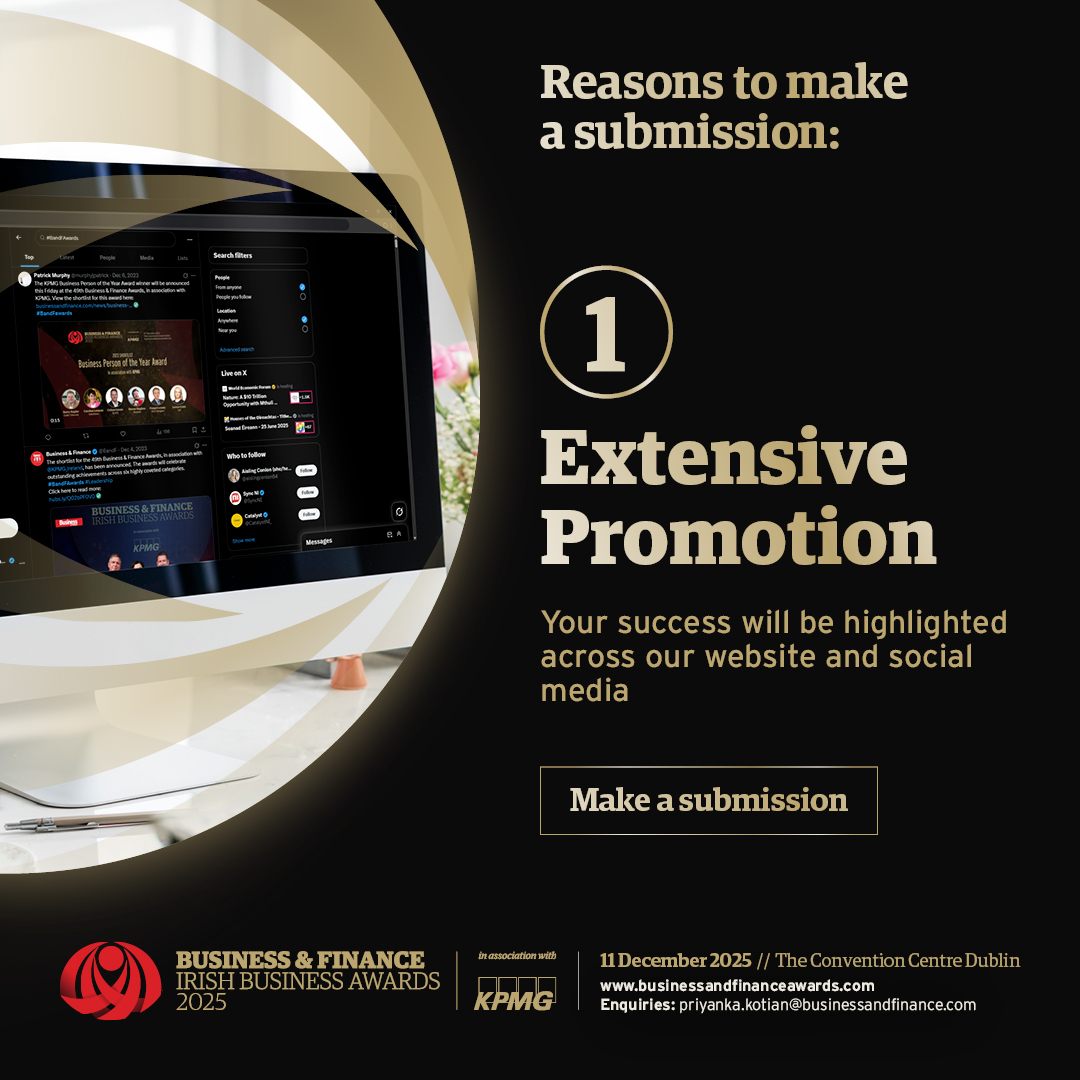 Business & Finance (@bandf) on Twitter photo Reason to Enter: Extensive Promotion!
Recognition at the Business & Finance Awards in association with <a href="/KPMG_Ireland/">KPMG Ireland</a> extends beyond the awards night.
As a shortlisted or winning entrant, your business will be prominently featured across the Business & Finance website and Reason to Enter: Extensive Promotion!
Recognition at the Business & Finance Awards in association with <a href="/KPMG_Ireland/">KPMG Ireland</a> extends beyond the awards night.
As a shortlisted or winning entrant, your business will be prominently featured across the Business & Finance website and