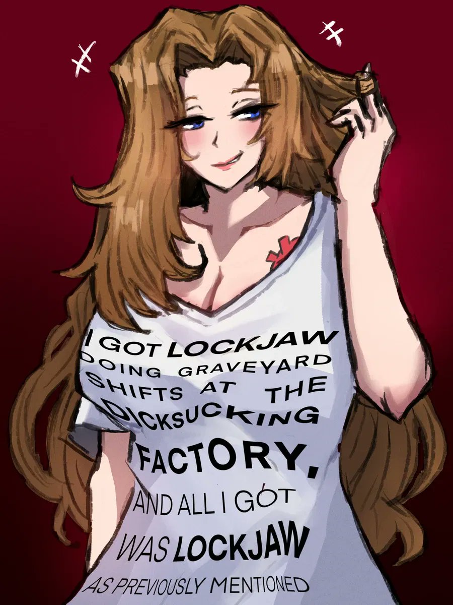 She saw this shirt at the store and had to get it . . . 

It was to funny to pass up !

Don't mind her huge tits bulging the words !