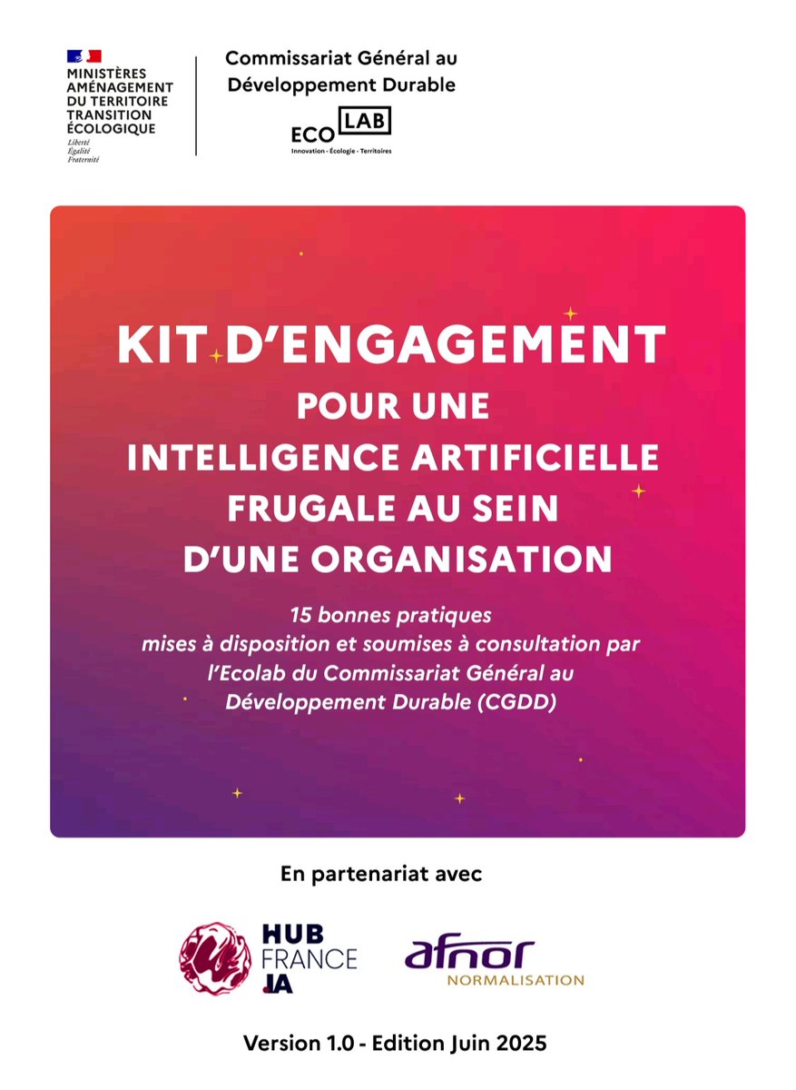 📣 L'#IA a un impact écologique :
engagez votre organisation dans l'#IAFrugale !

Avec
🟢 le "KIT d'engagement pour une IA frugale, pour votre organisation"

pour guider votre structure, privée ou publique, dans des #premierspas vers l'IA frugale

👇
greentechinnovation.fr/ia-frugale/