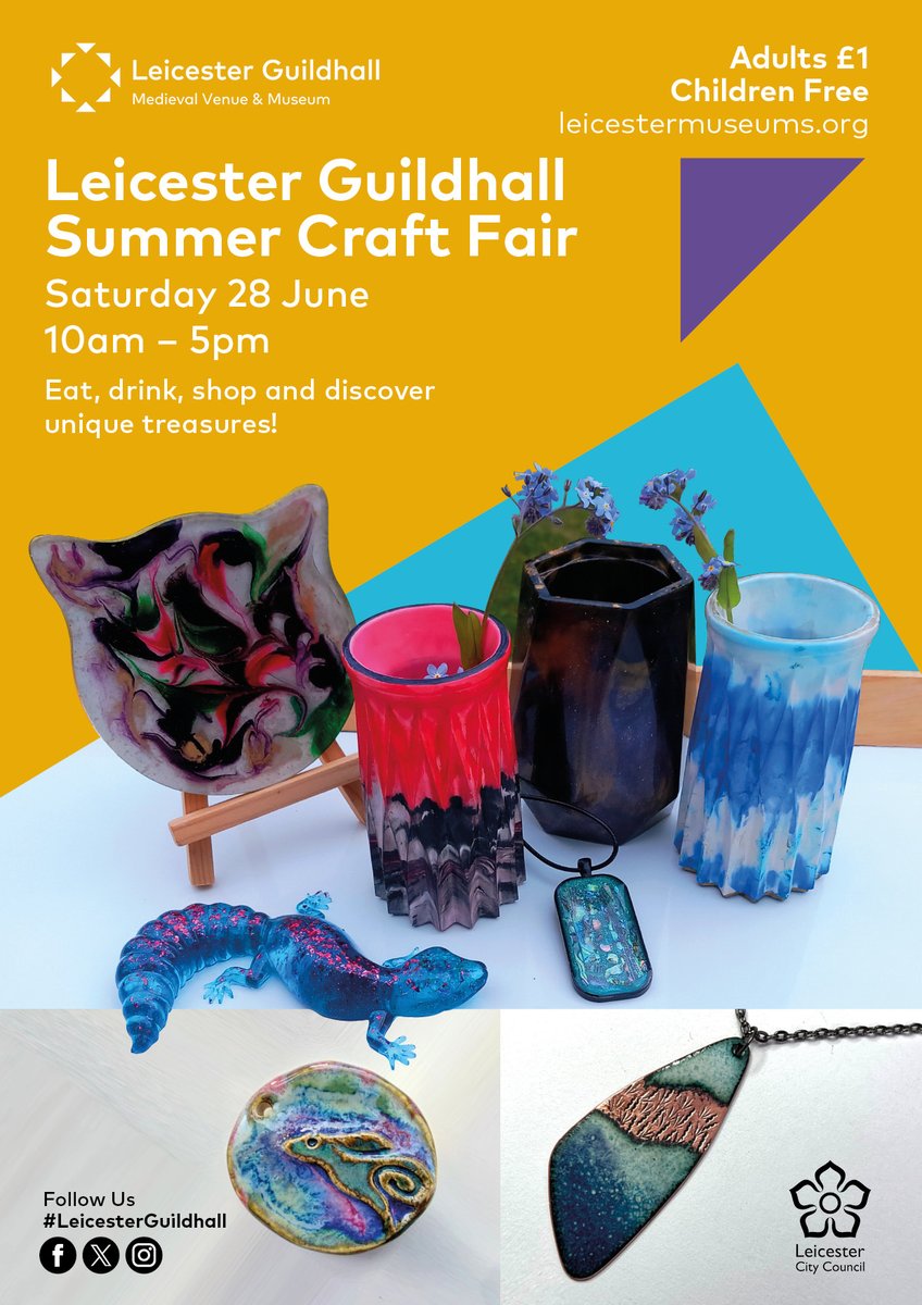 #LeicesterGuildhall Summer Craft Fair

Join us at the medieval Guildhall for a wonderful variety of local artists, makers and crafts people, drinks and food in our courtyard.

Sat 28 June 10am -  5pm
leicestermuseums.org/event-details/…