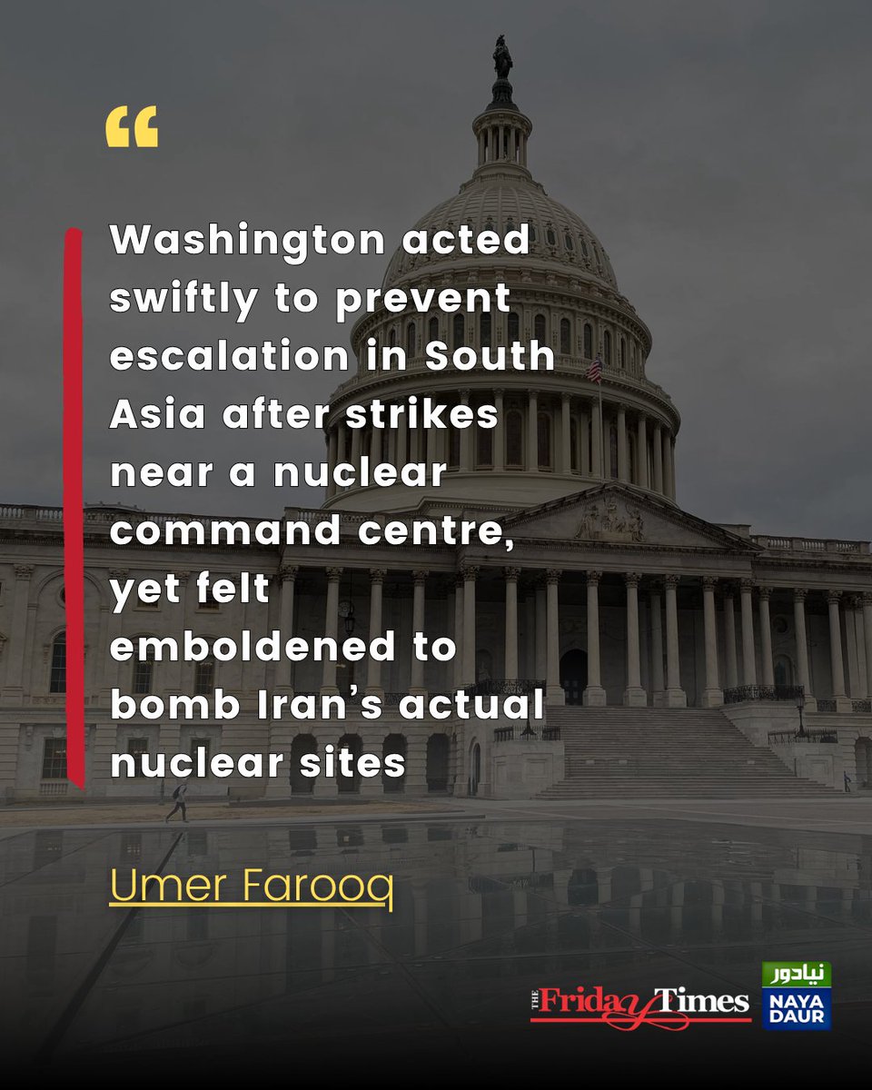 The Friday Times (@tft_) on Twitter photo As Washington dismantles the nuclear taboo it once built, regional powers like India and Pakistan may feel emboldened to rethink their own red lines.
By Umer Farooq
<a href="/Umer_1967/">Umer Farooq</a>
🔗Read more: thefridaytimes.com/26-Jun-2025/wh…
#Washington #MiddleEast #SouthAsia #IranIsraelConflict #USIsrael As Washington dismantles the nuclear taboo it once built, regional powers like India and Pakistan may feel emboldened to rethink their own red lines.
By Umer Farooq
<a href="/Umer_1967/">Umer Farooq</a>
🔗Read more: thefridaytimes.com/26-Jun-2025/wh…
#Washington #MiddleEast #SouthAsia #IranIsraelConflict #USIsrael