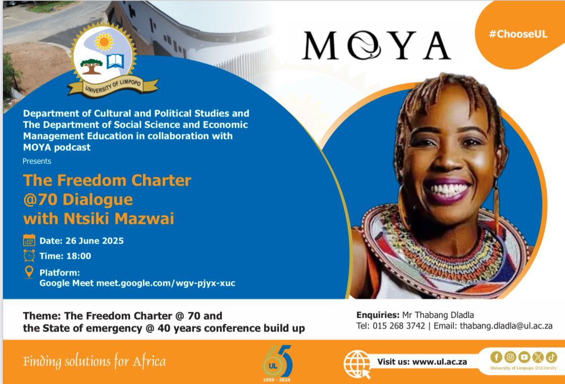 Today our lovely University of Limpopo will host the merchant of chaos, Ms Ntsiki Mawzai to discuss the Freedom Charter. This day marks the 70th anniversary since the most successful liberation movement on African soil adopted the Freedom Charter. The link to join is in the