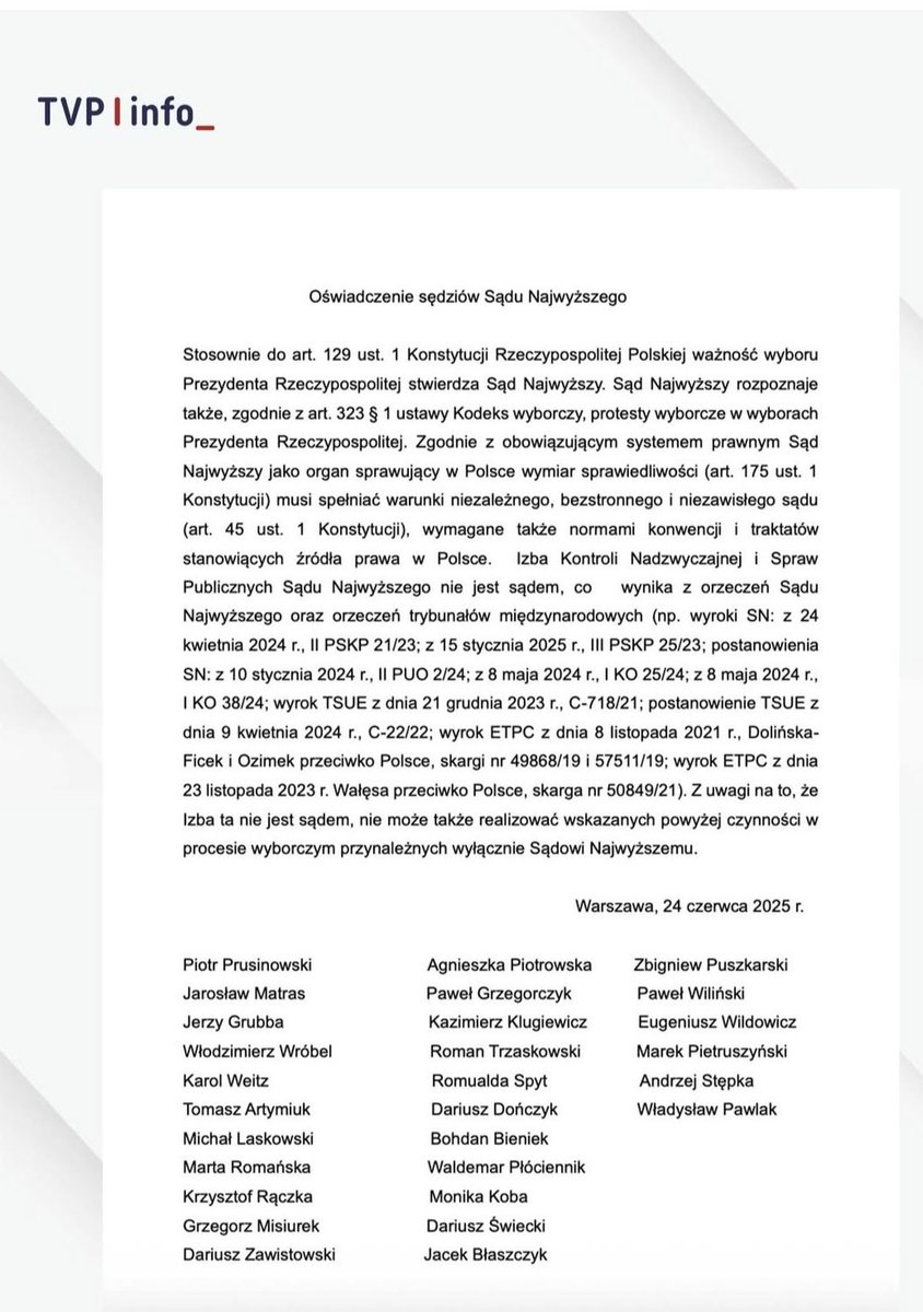 Za <a href="/tvp_info/">tvp.info 🇵🇱</a> Oświadczenie sędziów Sądu Najwyższego