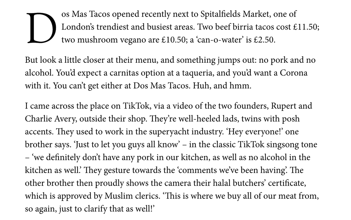 AngusColwell's tweet image. Interesting things going on!
I wrote about the increasing number of restaurants going halal in this week’s issue of The Spectator.
spectator.co.uk/article/is-you…