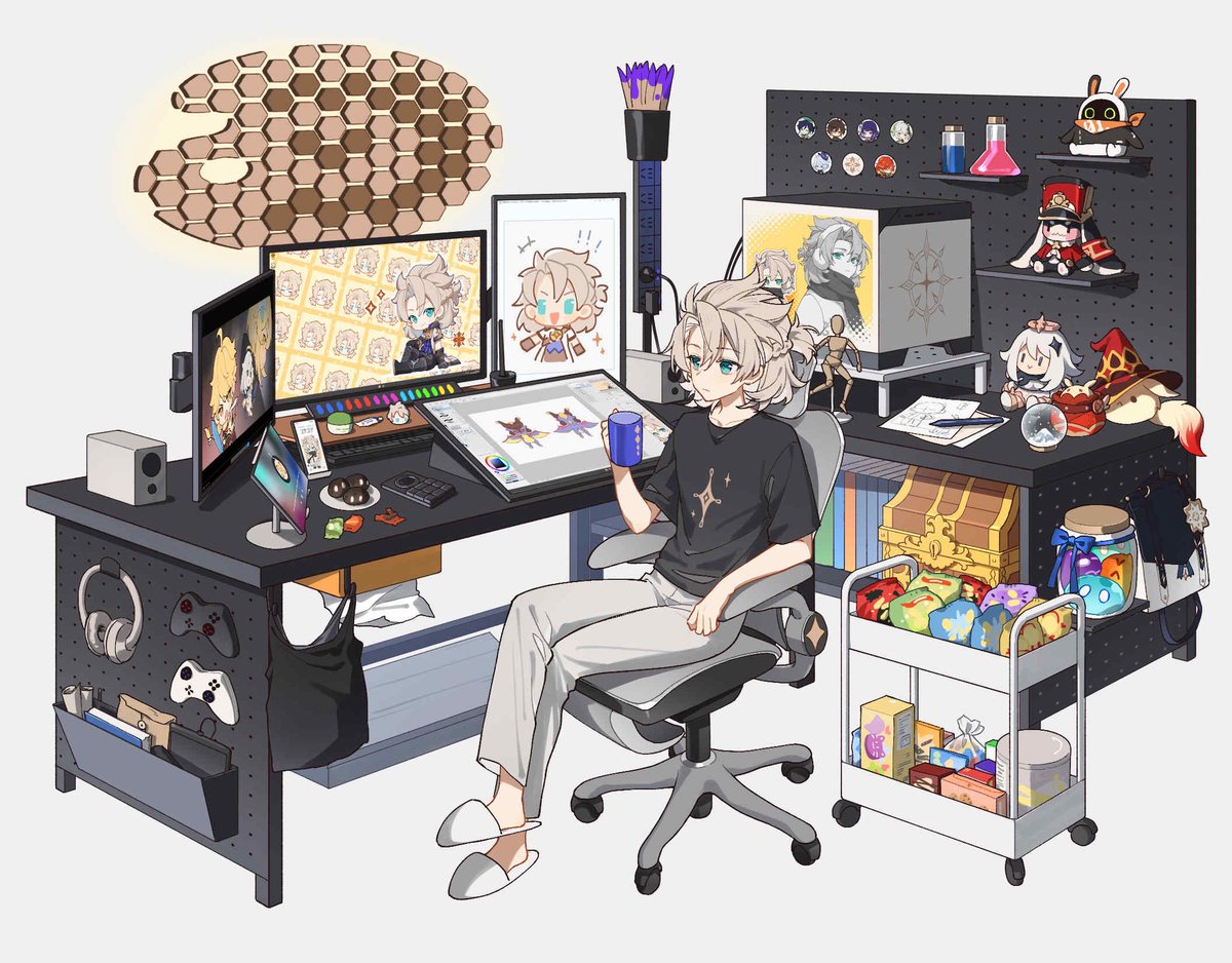 アルベド(原神) ,クレー(原神) ,パイモン(原神) 「」|黑狼のイラスト