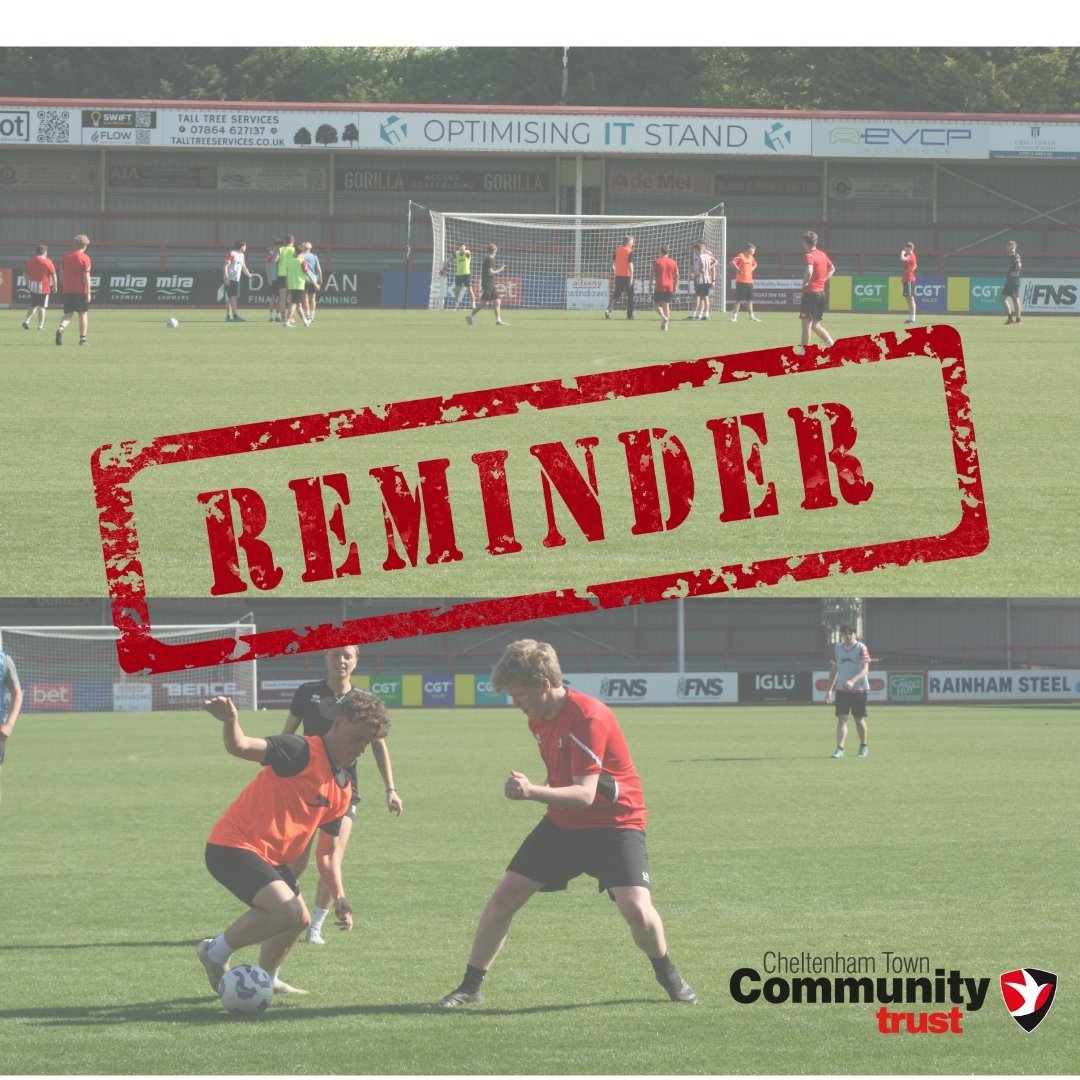 Cheltenham Town Community Trust (@ctfccommunity) on Twitter photo 🚨 REMINDER! Just finished GCSEs? Love sport?
Our Level 3 Diploma in Sports Studies at Cheltenham Town FC could be your next step! ⚽ Try it at our FREE Taster Day
🗓 2nd July ⏰ 9.30am
📩 Chantelle.Goldsworthy@ctfccp.com 🚨 REMINDER! Just finished GCSEs? Love sport?
Our Level 3 Diploma in Sports Studies at Cheltenham Town FC could be your next step! ⚽ Try it at our FREE Taster Day
🗓 2nd July ⏰ 9.30am
📩 Chantelle.Goldsworthy@ctfccp.com
