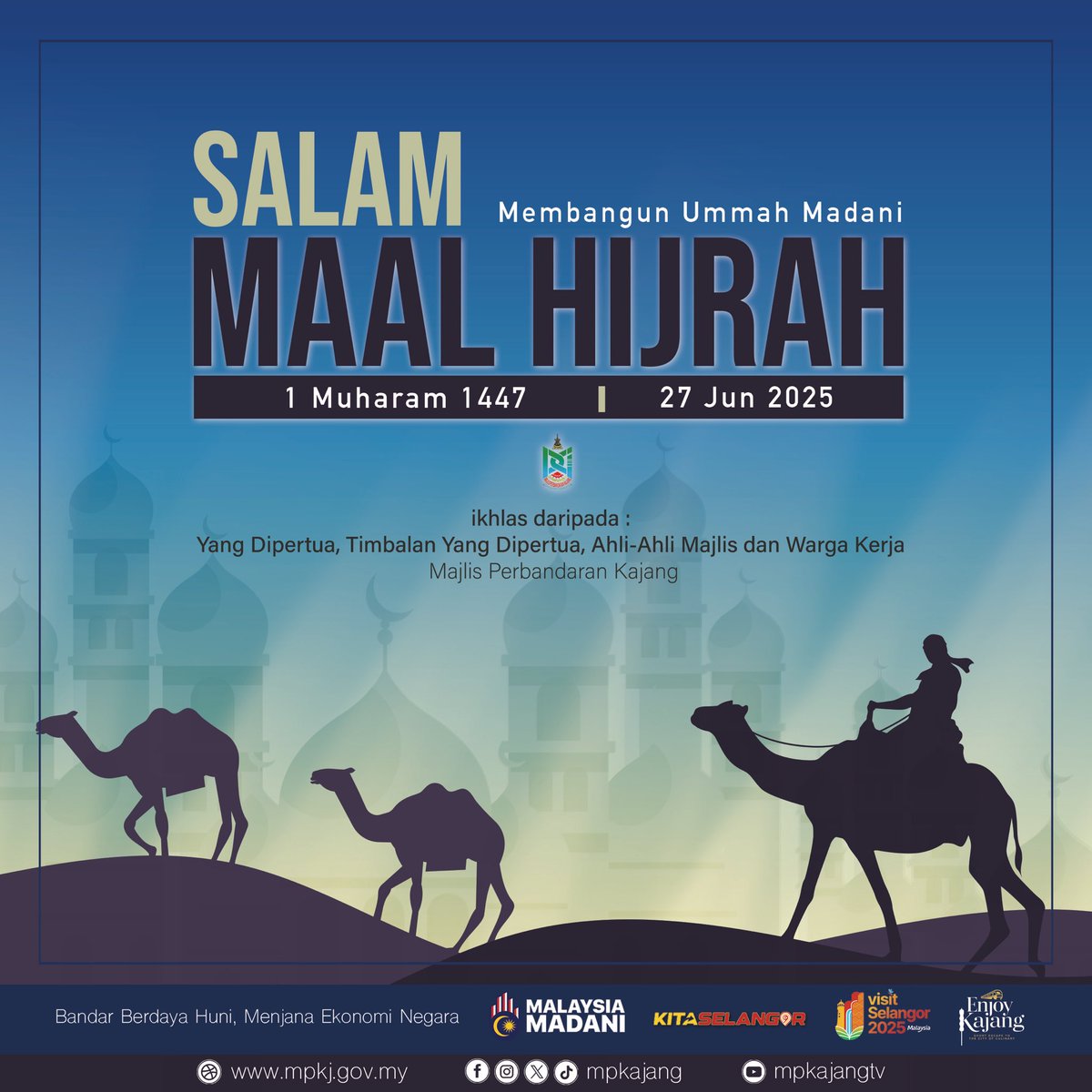 SELAMAT TAHUN BAHARU 1447 HIJRAH

Membangun Ummah MADANI

Semoga lembaran baharu tahun Islam 1447 Hijrah memberi lebih semangat dan keazaman bagi menjadi umat Islam yang berkualiti dan bersatu padu.

#mpkj #hijrah #awalmuharam #tahunbaharu #bandarberdayahunimenjanaekonominegara